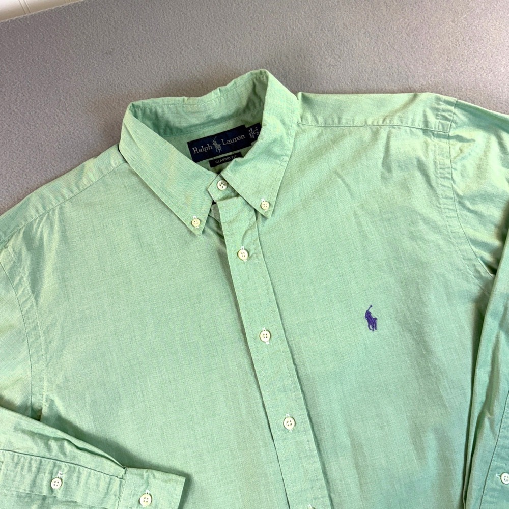 Ralph Lauren Button Down Mens Classic Fit Oxford Green Size 17 32/33